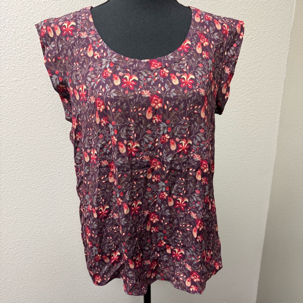Pleione M Purple Floral Boho Blouse Sheer Flowy Fall Top Women - Picture 2 of 8